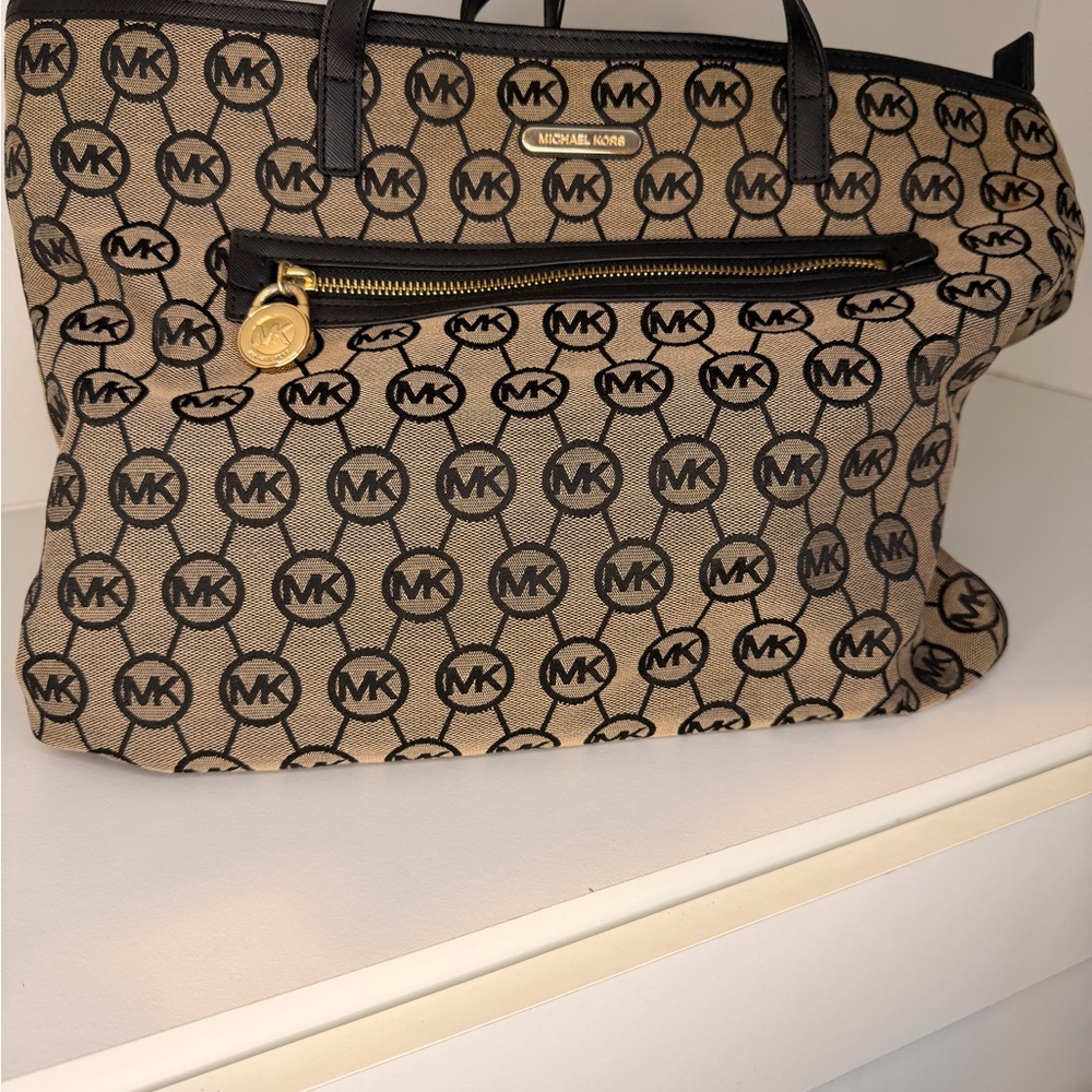 Michael Kors Tan and Black Logo Tote